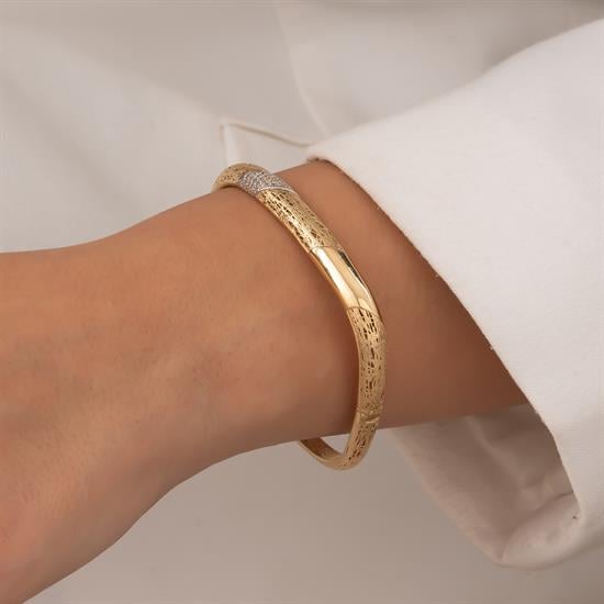 Taşlı Trend Model 14 Ayar Altın Kelepçe