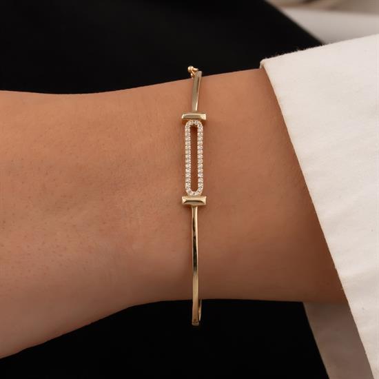 Taşlı Trend Model 14 Ayar Altın Kelepçe