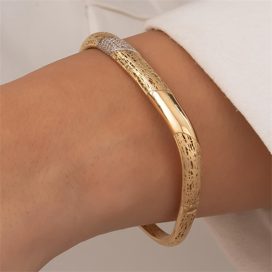 Taşlı Trend Model Kelepçe 14 Ayar Altın