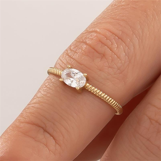 Oval Taşlı Burgu Model 14 Ayar Altın Yüzük