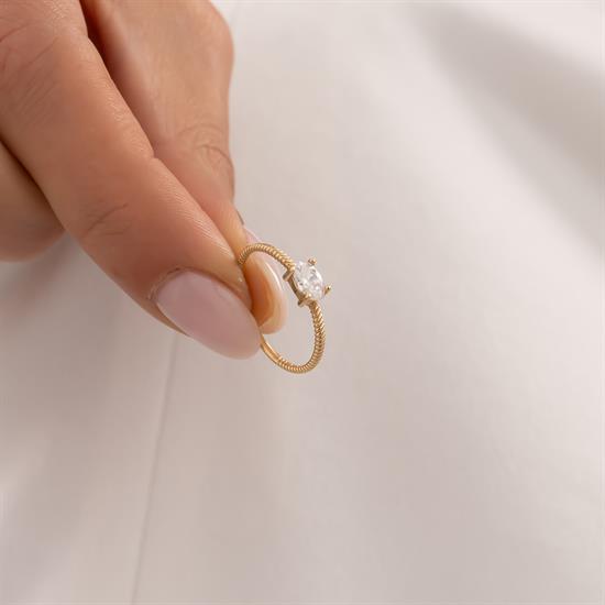 Oval Taşlı Burgu Model 14 Ayar Altın Yüzük