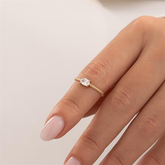 Oval Taşlı Burgu Model 14 Ayar Altın Yüzük