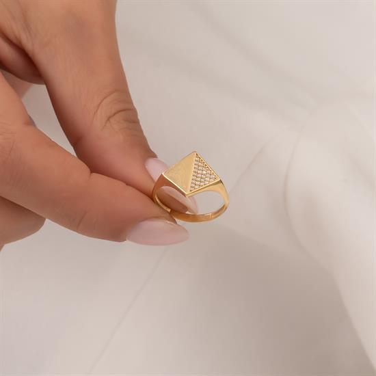 Taşlı Üçgen 14 Ayar Altın Yüzük