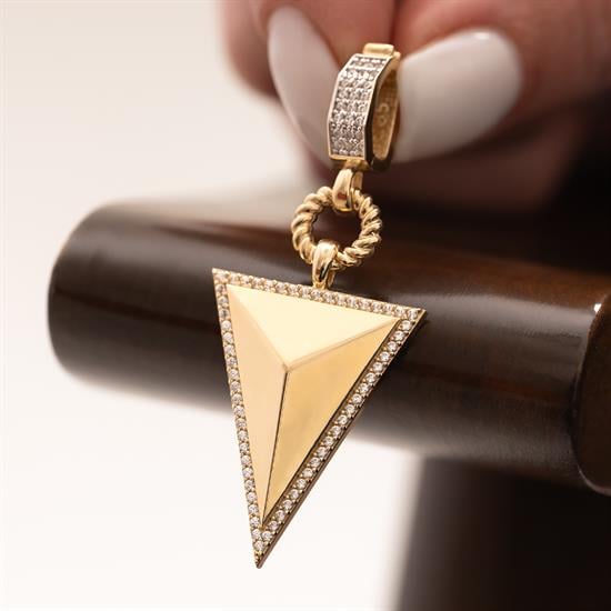 Taşlı Üçgen Klipsli 14 Ayar Kolye Ucu