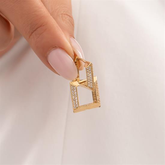 Taşlı Üçgen Küpe 14 Ayar Altın