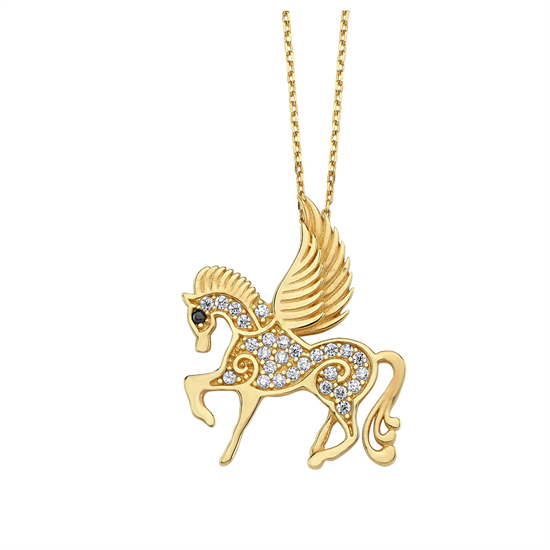 Taşlı Unicorn 14 Ayar Altın Kolye