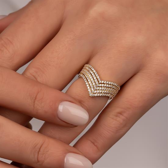 Taşlı V Model 14 Ayar Altın Yüzük