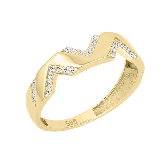 Taşlı V Model 14 Ayar Altın Yüzük