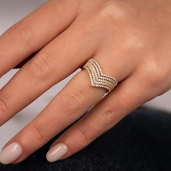 Taşlı V Model 14 Ayar Altın Yüzük