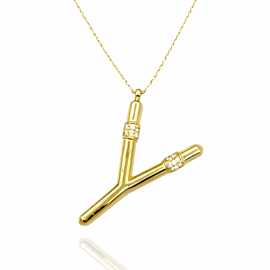 Taşlı Y Harfi 14 Ayar Altın Kolye