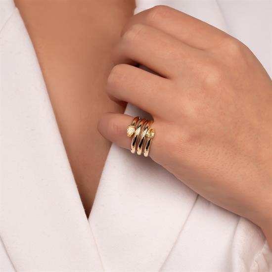 Taşlı Yılan Motifli 14 Ayar Altın Yüzük