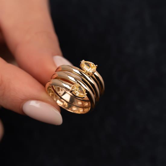 Taşlı Yılan Motifli 14 Ayar Altın Yüzük