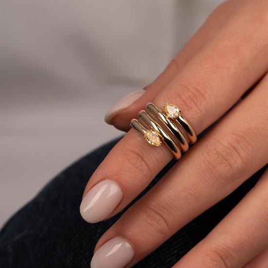 Taşlı Yılan Motifli 14 Ayar Altın Yüzük