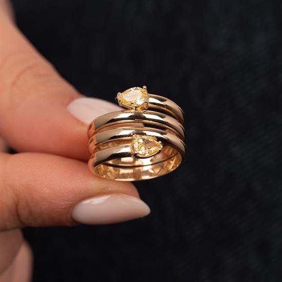 Taşlı Yılan Motifli 14 Ayar Altın Yüzük