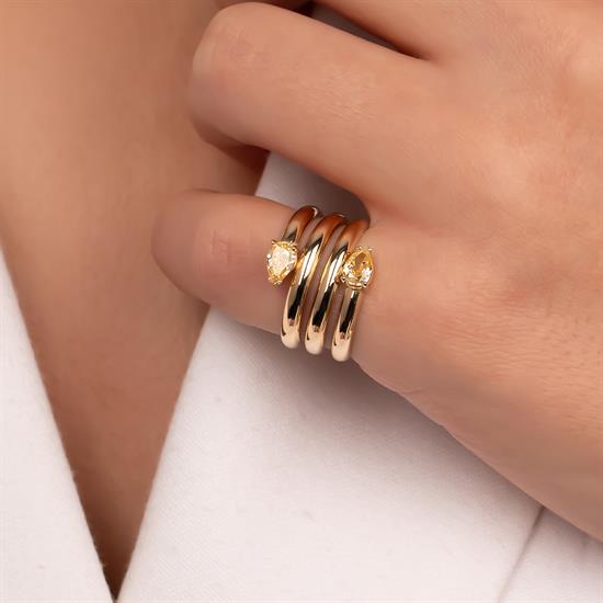 Taşlı Yılan Motifli 14 Ayar Altın Yüzük