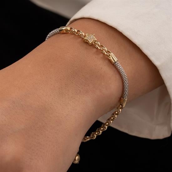 Taşlı Yıldız 14 Ayar Altın Bileklik