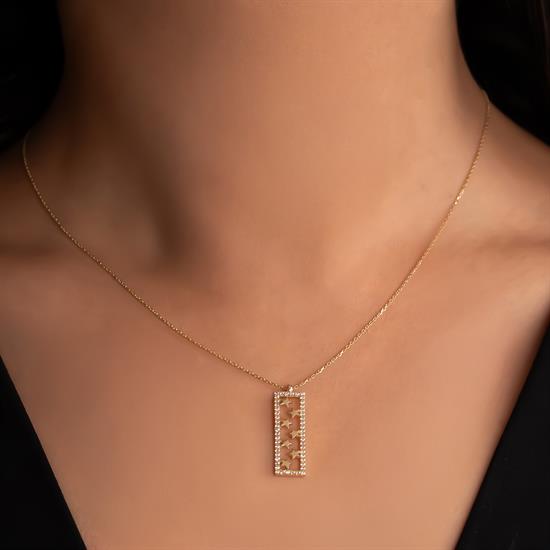 Taşlı Yıldız  Altın Kolye 14 Ayar