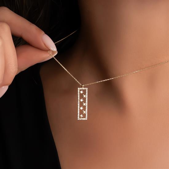 Taşlı Yıldız  Altın Kolye 14 Ayar