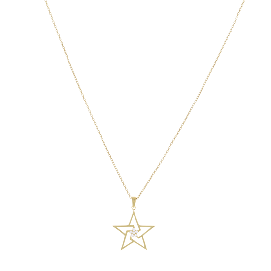Taşlı Yıldız 14 Ayar Altın Kolye