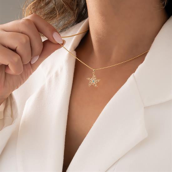 Taşlı Yıldız Kolye Altın 14 Ayar