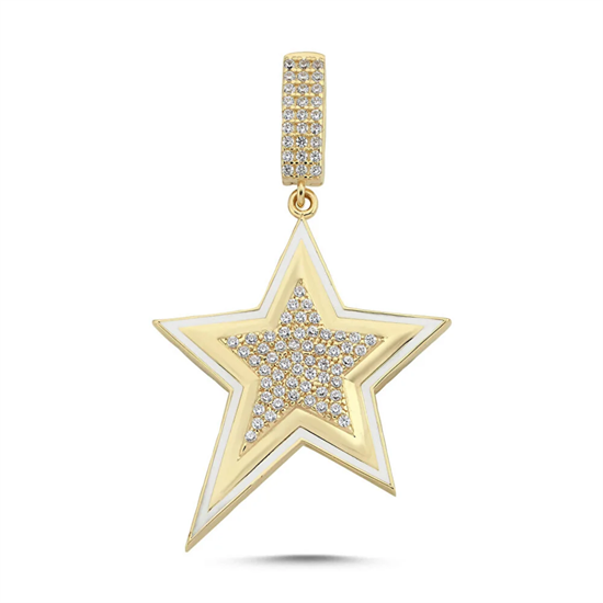 Taşlı Yıldız Kolye Ucu 14 Ayar Altın