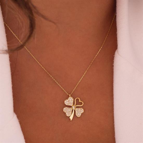 Yonca Taşlı 14 Ayar Altın Kolye