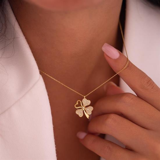 Yonca Taşlı 14 Ayar Altın Kolye