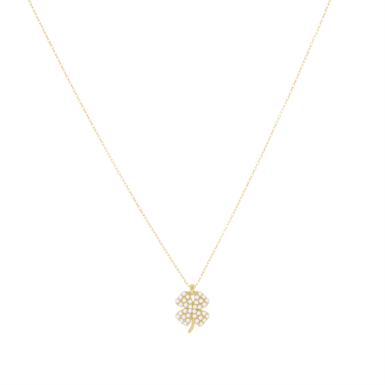 Taşlı Yonca 14 Ayar Altın Kolye