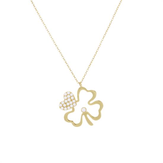 Taşlı Yonca 14 Ayar Altın Kolye
