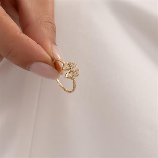 Taşlı Yonca Yüzük 14 Ayar Altın