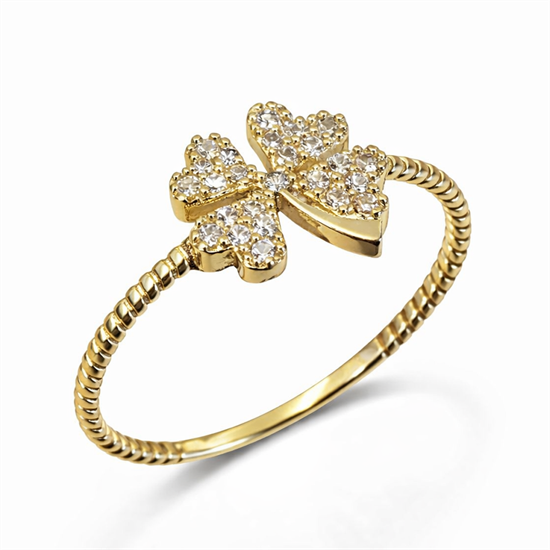 Taşlı Yonca 14 Ayar Altın Yüzük