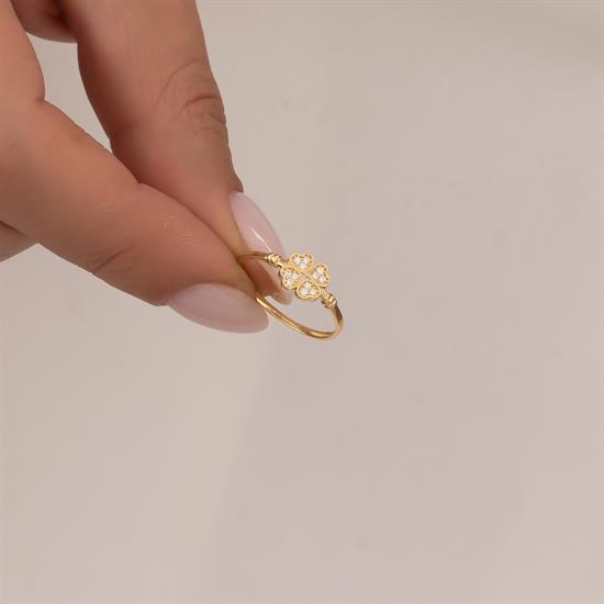 Taşlı Yonca 14 Ayar Altın Yüzük