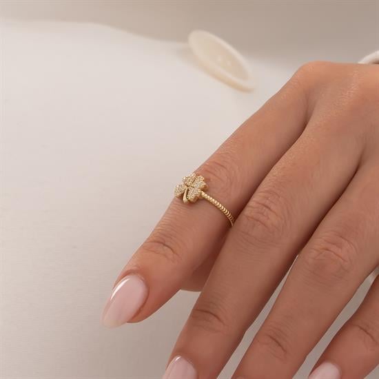 Taşlı Yonca Yüzük 14 Ayar Altın