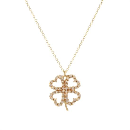 Taşlı Yonca Kolye 14 Ayar Altın