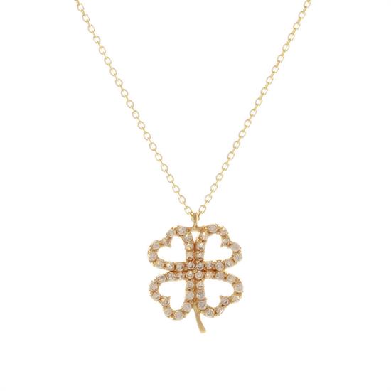 Taşlı Yonca Kolye 14 Ayar Altın