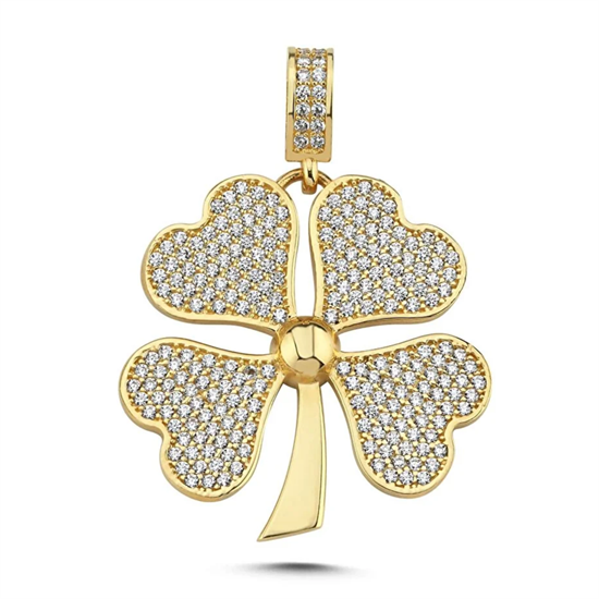 Taşlı Yonca Kolye Ucu 14 Ayar Altın