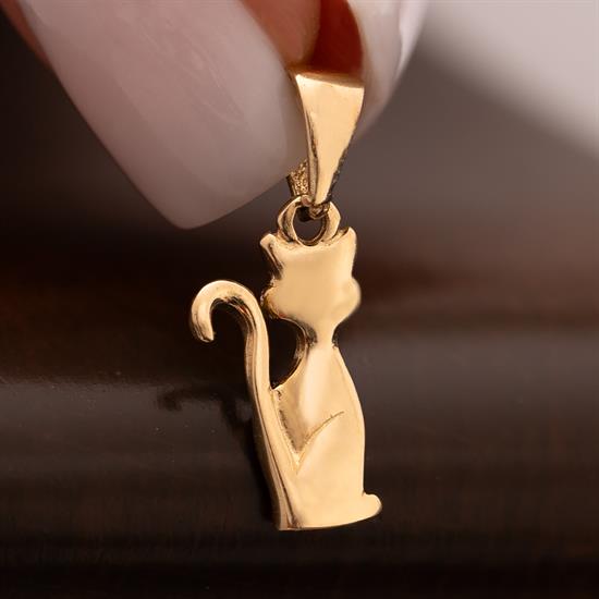 Taşsız Kedi Figürlü 14 Ayar Kolye Ucu