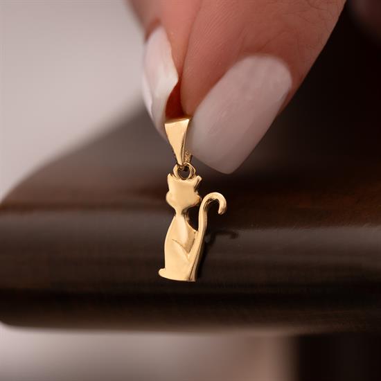 Taşsız Kedi Figürlü 14 Ayar Kolye Ucu