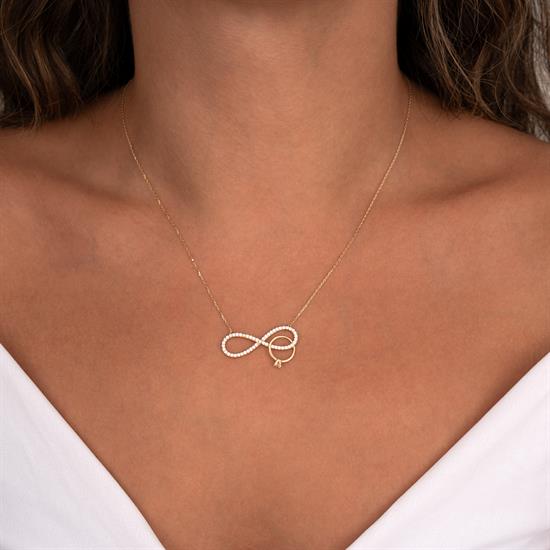 Tek Taşlı Sonsuzluk 14 Ayar Altın Kolye