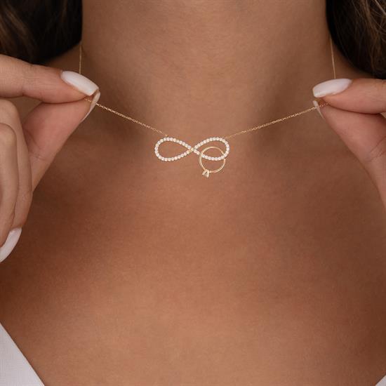 Tek Taşlı Sonsuzluk 14 Ayar Altın Kolye