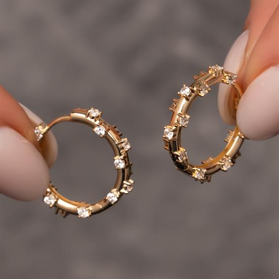 Tektaşlı Tasarım Halka 14 Ayar Küpe 1,8 cm