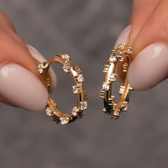 Tektaşlı Tasarım Halka 14 Ayar Küpe 1,8 cm