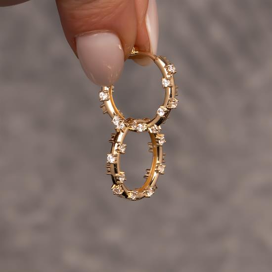 Tektaşlı Tasarım Halka 14 Ayar Küpe 1,8 cm