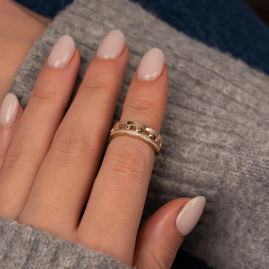 Top Figürlü Sıra Taşlı 14 Ayar Altın Yüzük