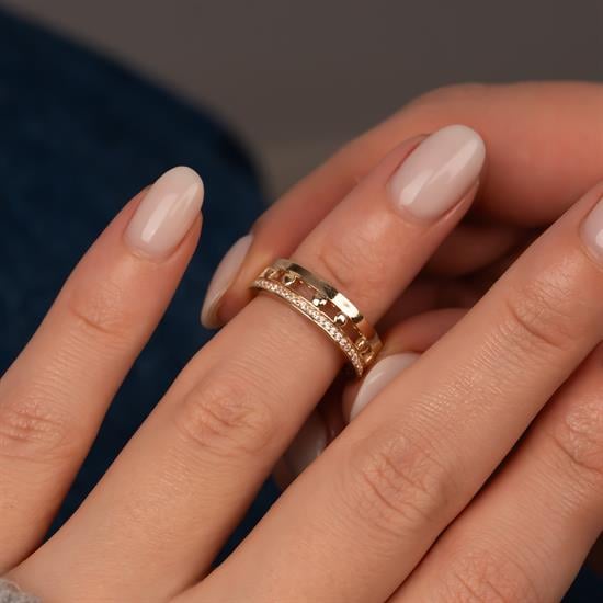 Top Figürlü Sıra Taşlı 14 Ayar Altın Yüzük