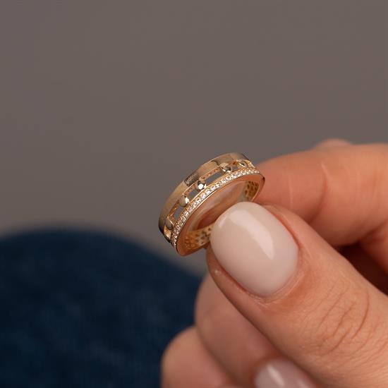 Top Figürlü Sıra Taşlı 14 Ayar Altın Yüzük