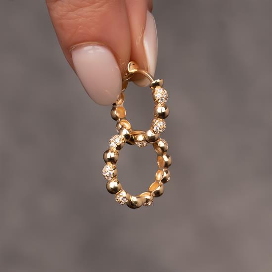 Top Taşlı Halka 14 Ayar Küpe 1,5 cm
