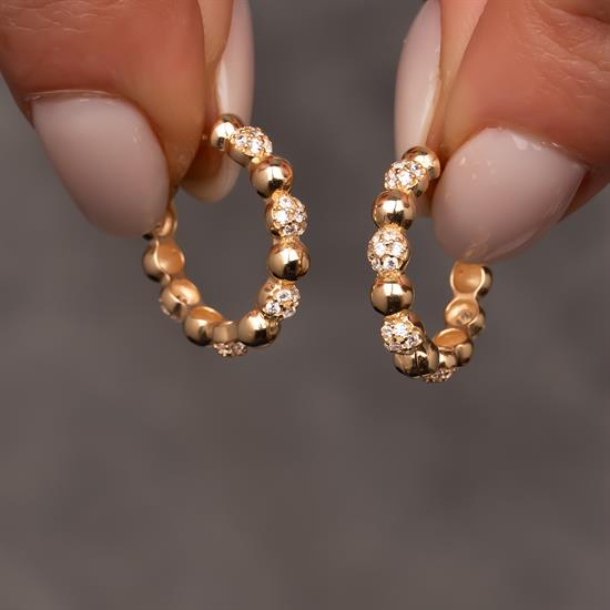 Top Taşlı Halka 14 Ayar Küpe 1,5 cm