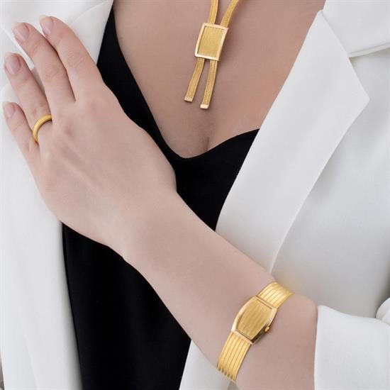 Trabzon Hasır Altın Bileklik Klasik Toka 7 Sıra 14 Ayar Altın 