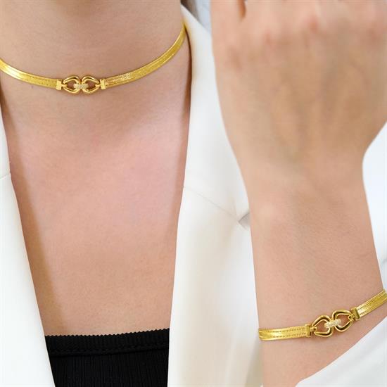 Trabzon Hasır Modern Badem Model 14 Ayar 3 Sıra Altın Kolye Sarı